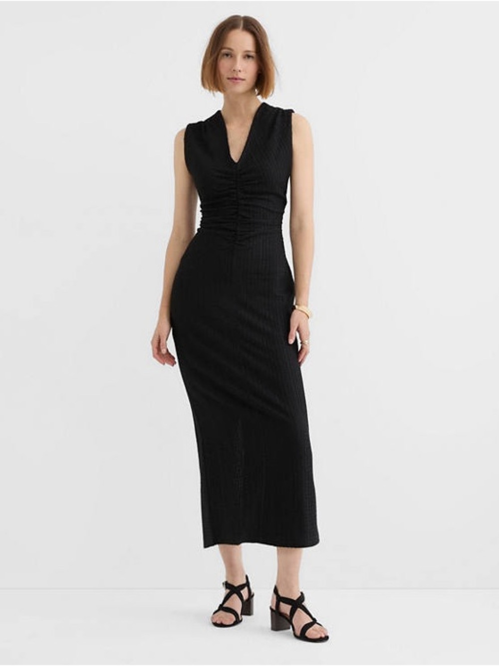 LOFT Black Sleeveless Ruched Maxi Dress